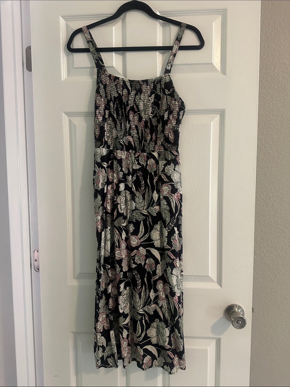 Old Navy Black Maxi Dress with Pink and Cream Floral Pattern